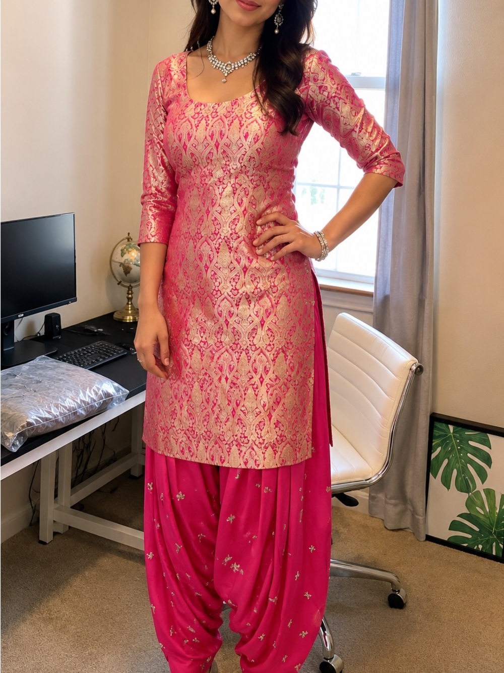 Pink Brocade Kurta with Patiala Pants
